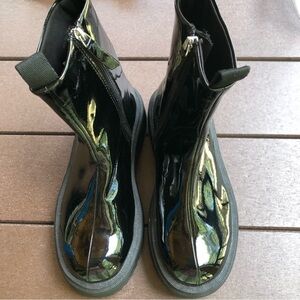 Zara Black Faux Patent Leather Zip Closure Boots 1.75” Heel Size 1.5 US - 33 UK